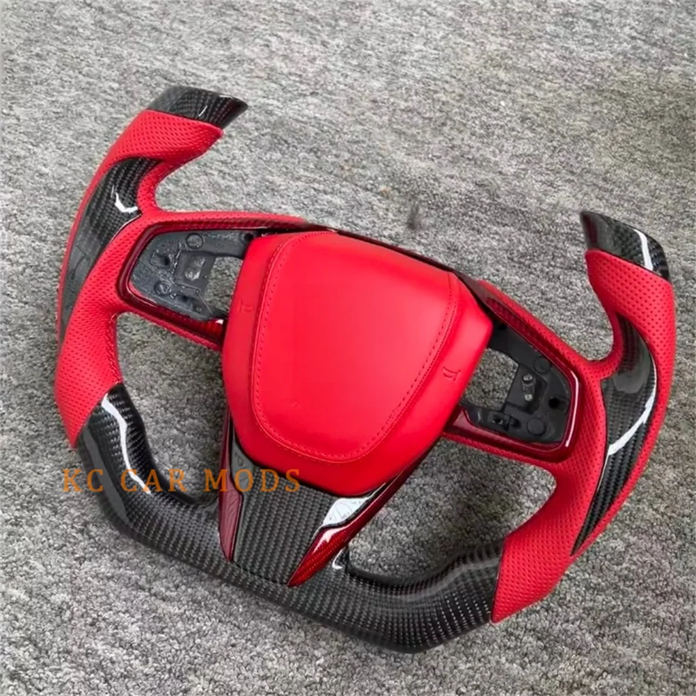 

Customized Black Carbon Fiber Red Perforated Leather Steering Wheel for 2016 2017 2018 2019 2020 2021 Honda Civic