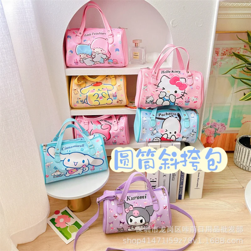 Sanrio-Bolso cruzado de cuero con estampado de Hello Kitty para mujer, bandolera de hombro con melodía impresa, bolso de mano, nuevo