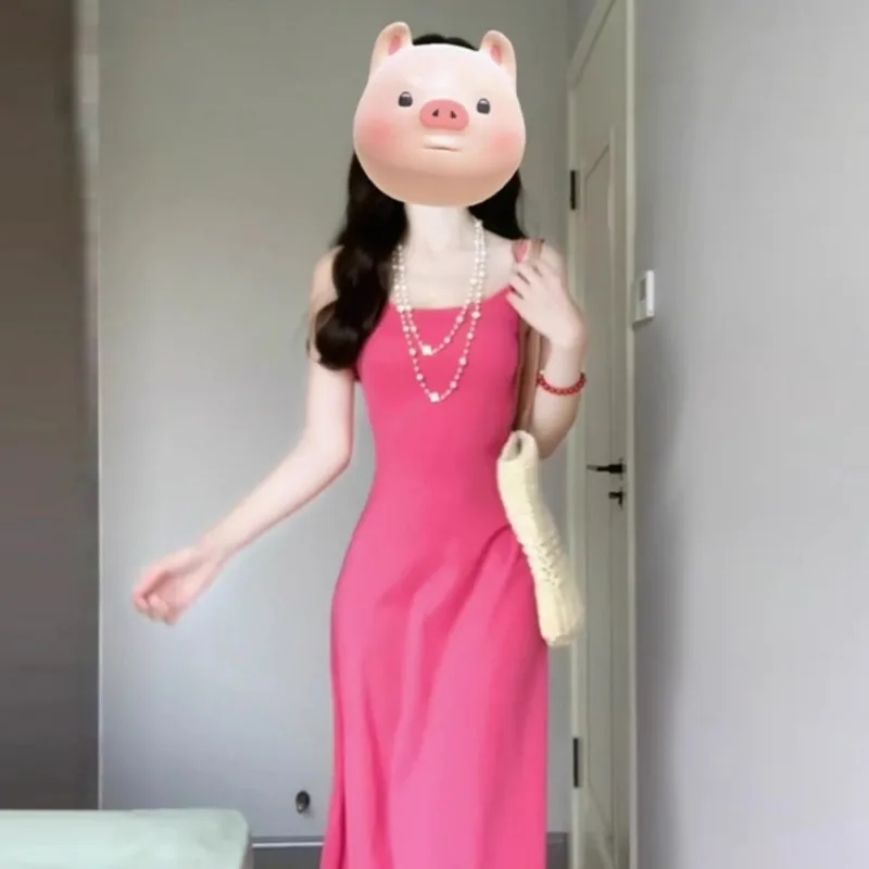 New Style Ladies Summer Fashion Slim Simplicity Elegant Trend Retro Fashion Camis Sling Off Shoulder Off Shoulder A-line Skirt