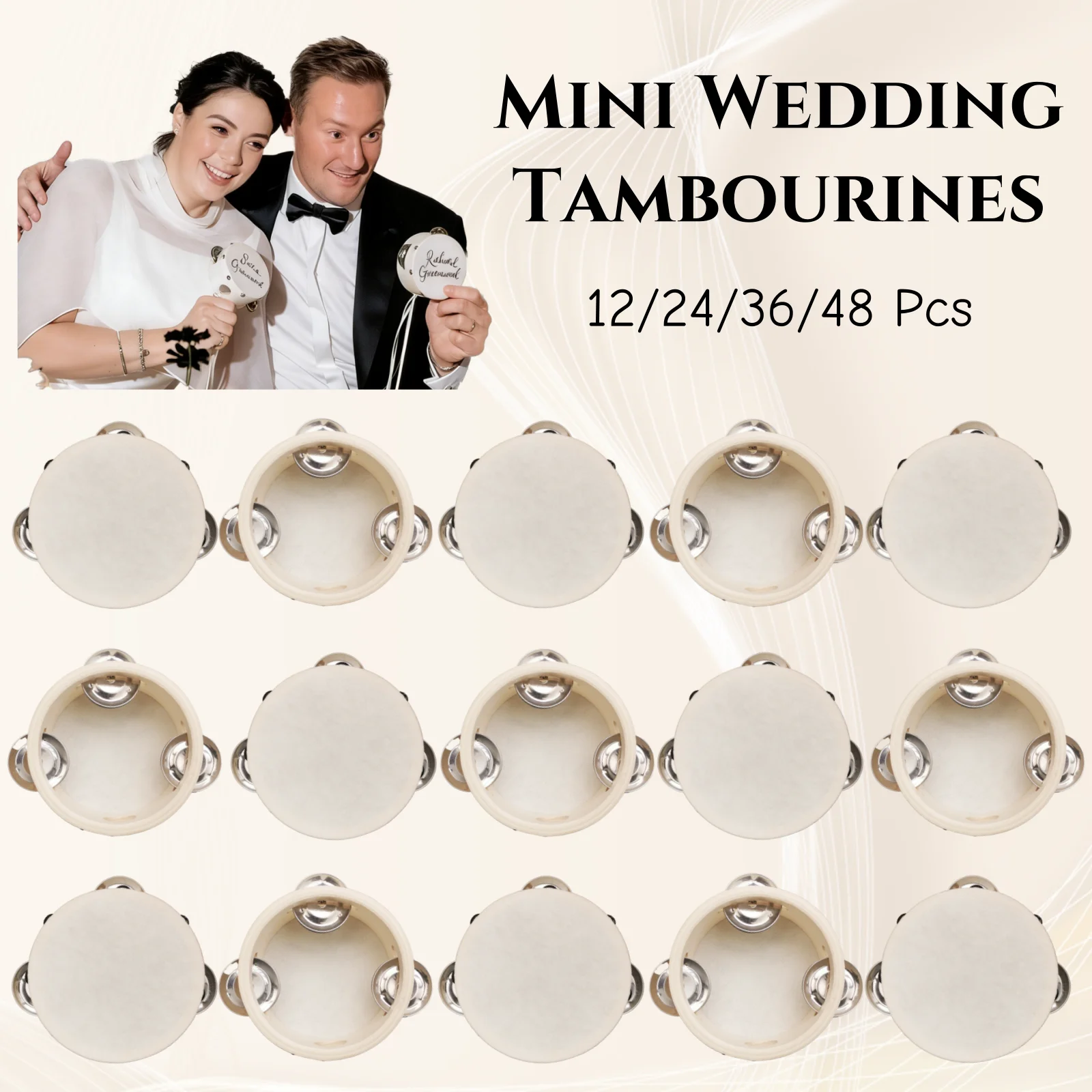 

12-48Pcs Mini Wedding Tambourines 4" Sheepskin Tambourines for Wedding Guest Favors
