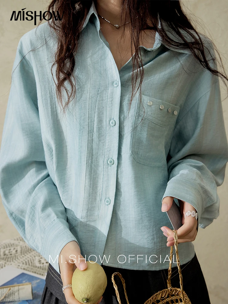 MISHOW Spring Casual Blouses Women 2025 Long Sleeve Turn-down Collar Solid Shirts Woman New Fashion Loose Tops Lady MXE16C0765