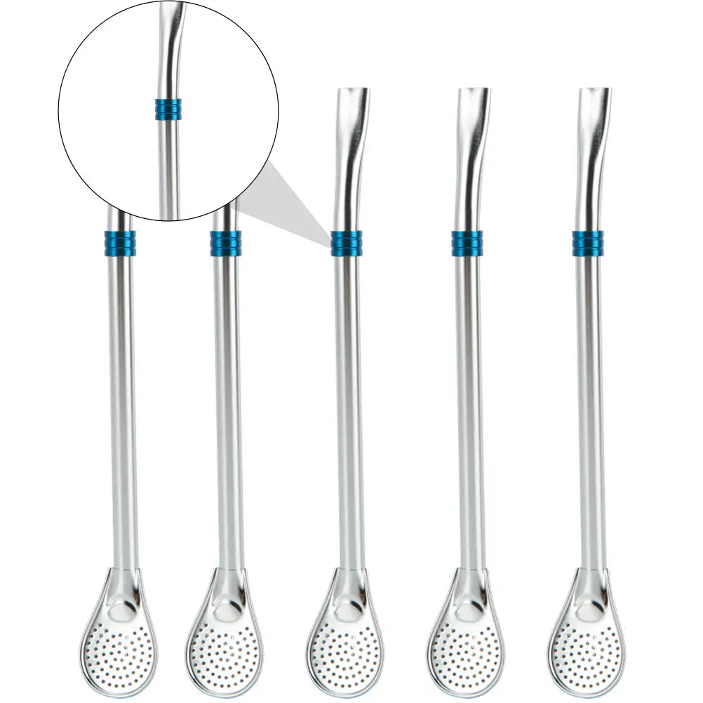 5pcs Stainless Steel Swizzle Sticks Filtering Mixing For Coffee Tea Strainer Stirring Spoon Bar Home Use Hollow Design Flat