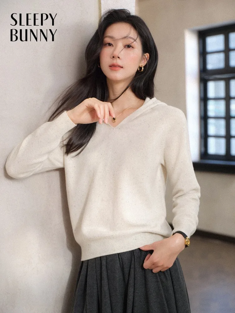 

Женский вязаный свитер с капюшоном, весенний, с V-образным вырезом, свободный, повседневный, для многослойных образов, мягкий пуловер для женщин, на каждый день и выходные, теплый, уютный, стильный