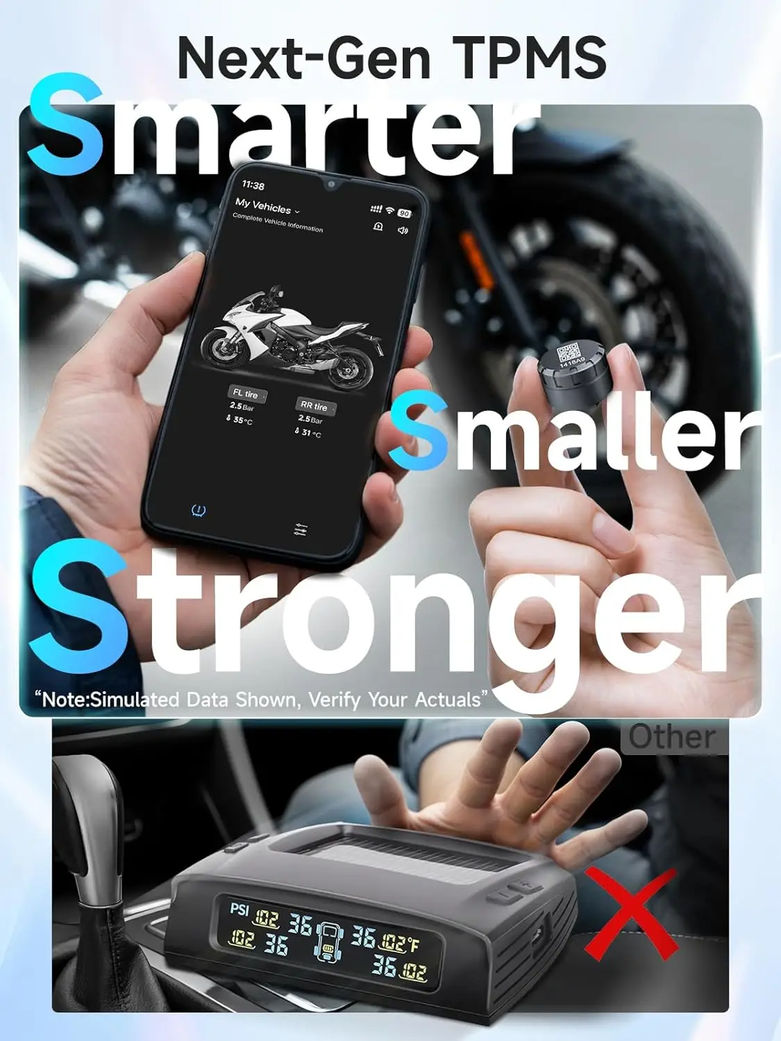 Moman Motorcycle Wireless Tire Pressure Monitoring System, Upgraded Version Motorbike TPMS Sensors Set of 2