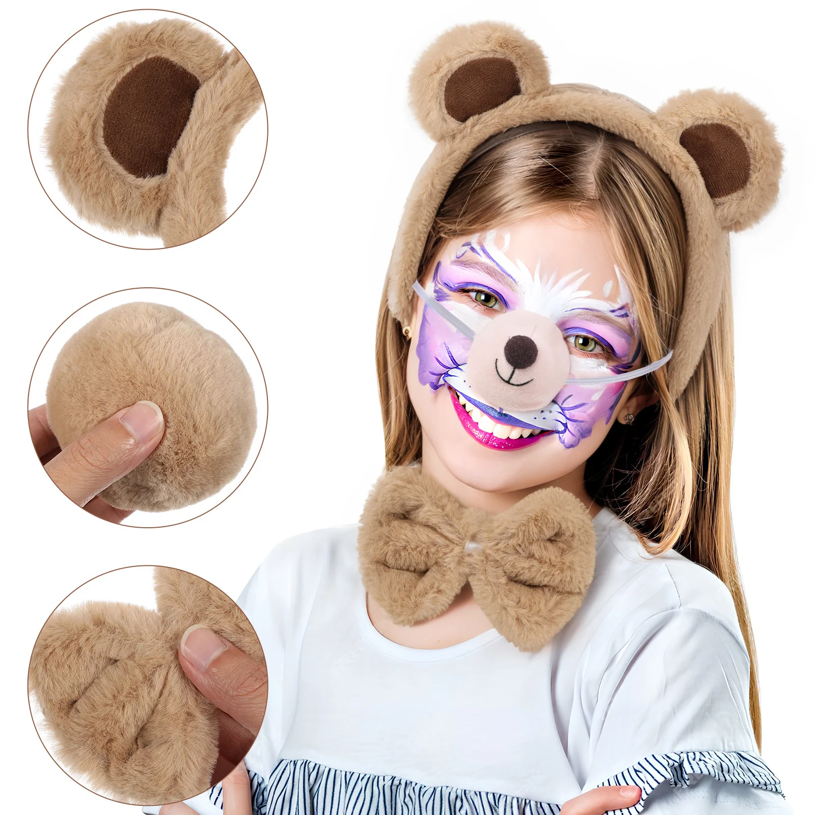 

1Set Adorable Bear Headband Accessory Kit Including Ear Nose Tail Bowtie for Themed Parties Photo Booth Fun Dress Up Games