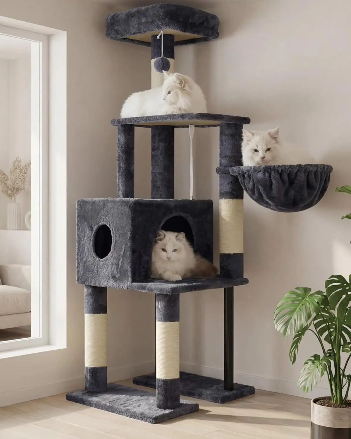 

Cat Tree, 49.2 Inches Cat Tower for Indoor Cats, Spacious Cat House Condo with Hidden Space，Sturdy Steel Tube，Soft Plush Top