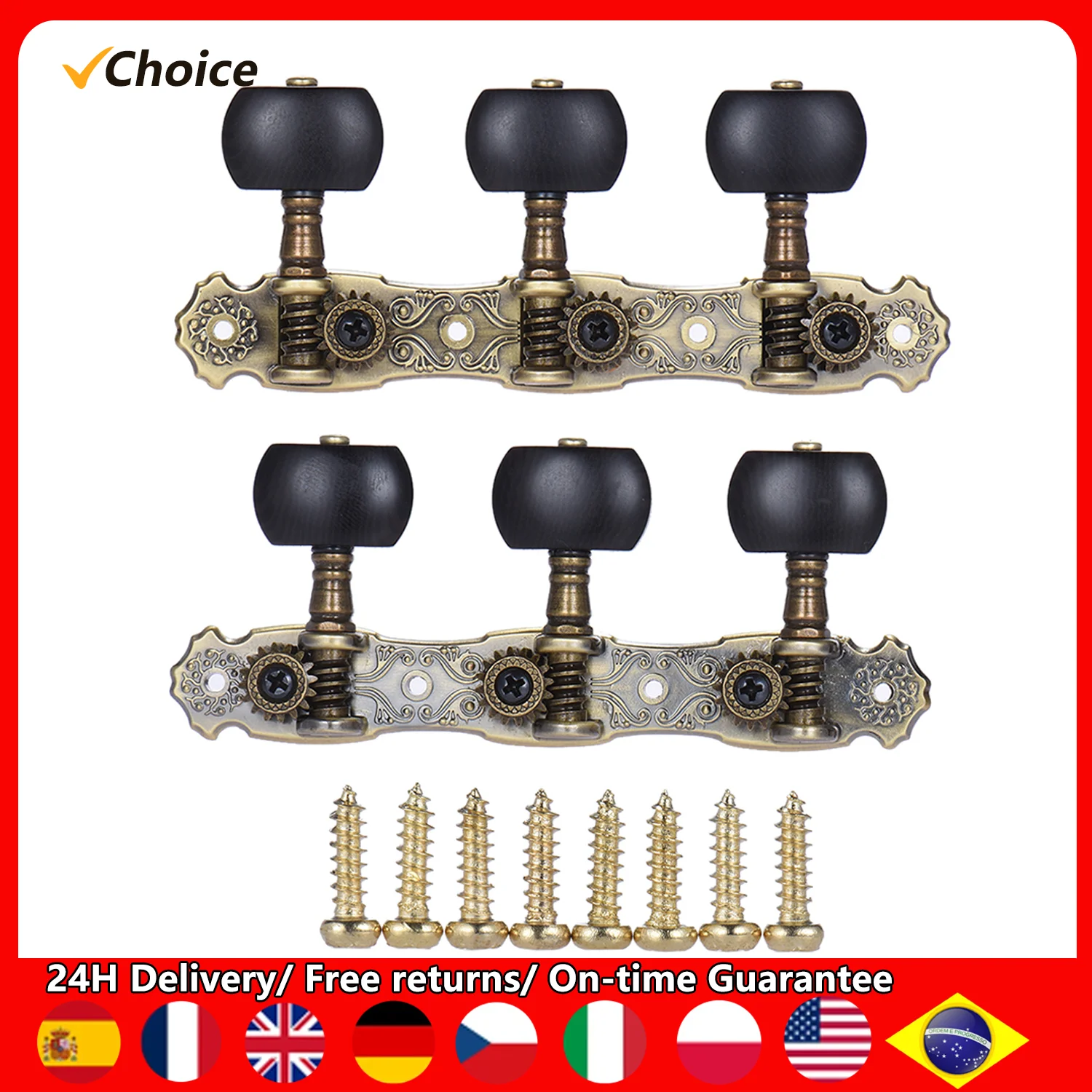 Alice 2 Pcs (L&R) Classical Guitar Tuning Peg Bronze Plated Acoustic Guitar Machine Heads 1 : 16 Tuning Keys Knobs String Tuners