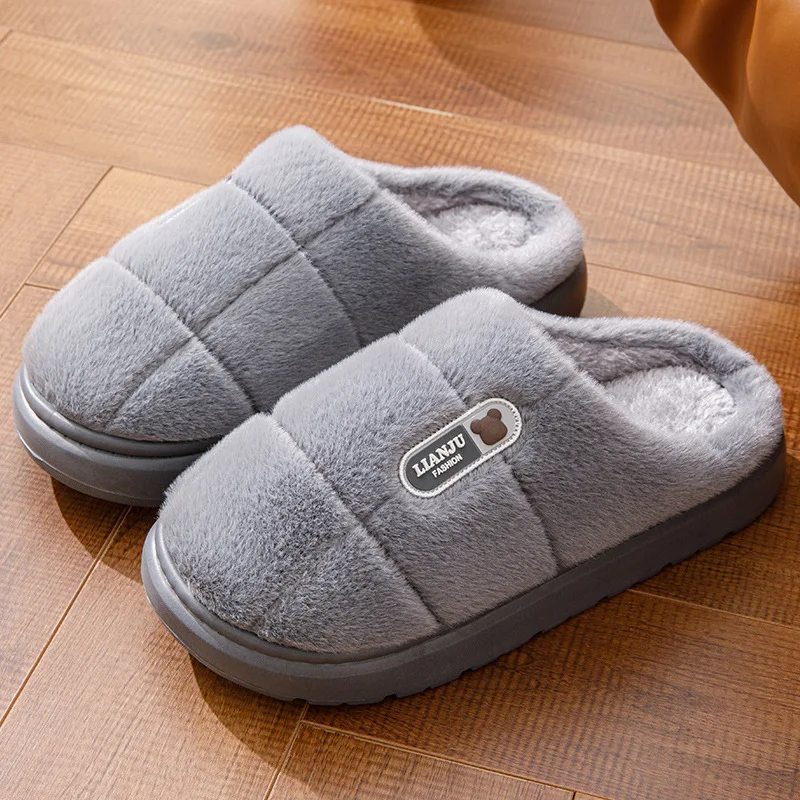 Große Größen 50 51 Winter-Hausschuhe für Herren mit Dicker Sohle, Warme Indoor-Paarschuhe, Rutschfeste Flache Plattform-Baumwollpantoffeln – Detail 12