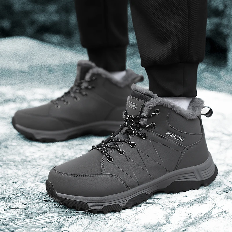 Зимние зимние ботинки, мужские плюшевые ботинки с высоким берцем на шнуровке, теплая удобная нескользящая походная обувь, женская однотонная повседневная обувь, женская