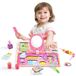 Kidus Wooden Cosmetic Toy Set  for Toddlers Beauty Salon Set with Makeup, Brush, Mirror