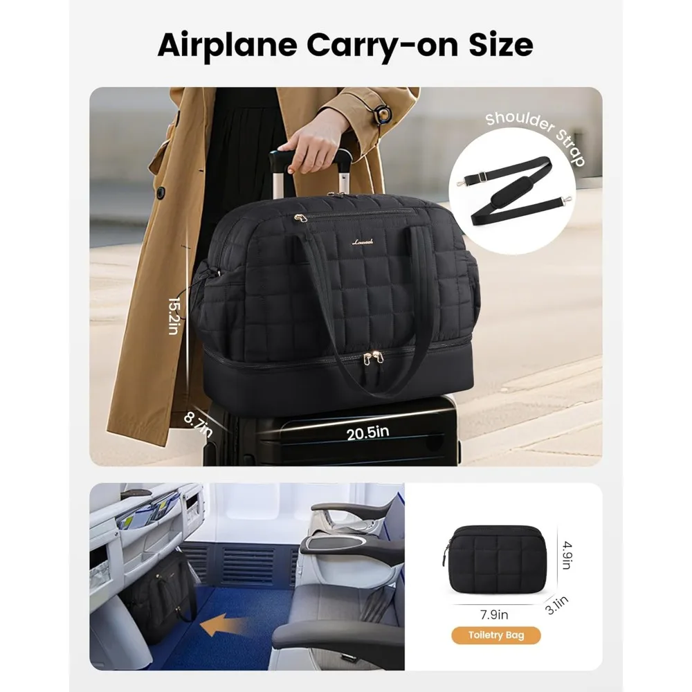 حقيبة نسائية كبيرة لعطلة نهاية الأسبوع مع حجرة للأحذية، حقيبة منتفخة للحمل للطائرات، حقيبة مستشفى مثالية #5