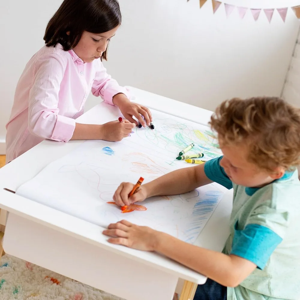 Set da tavolo per arti e mestieri per bambini per ragazzi e ragazze, il tavolo dal Design moderno di metà secolo include due sgabelli, carta e spazio di archiviazione