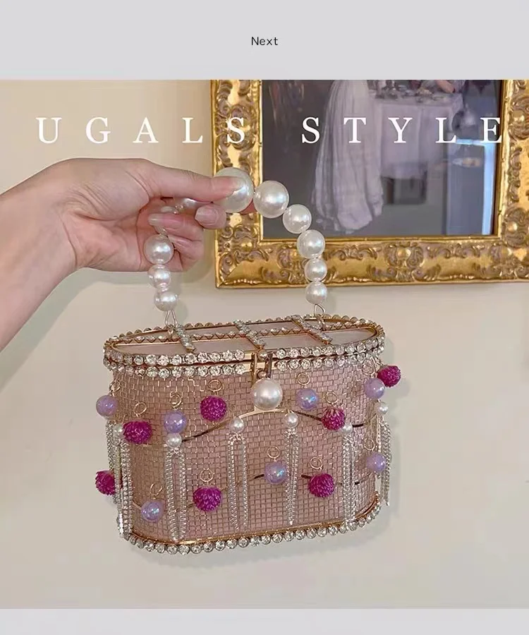 Luxury Metal Cage Crystal Shiny Diamonds Evening Bag Wedding Party Clutch Purse Fashion Women\'s Handbag Shoulder Crossbody Bag