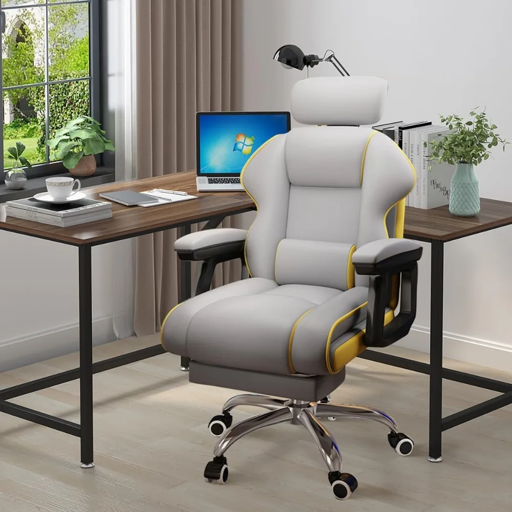 Office Desk Chair,Adjustable Angle, Ergonomic Adjustable Height PU Leather Chairs with Cushions Armrest, Computer Chair