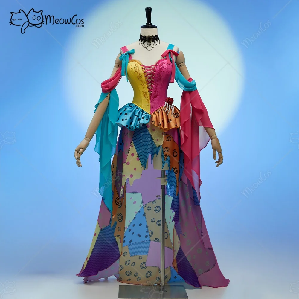 MEOWCOS Women Gothic Halloween Set V-neck Corset and Irregular Skirt Colorful Patchwork Costume Suit Halloween Costume - view 3