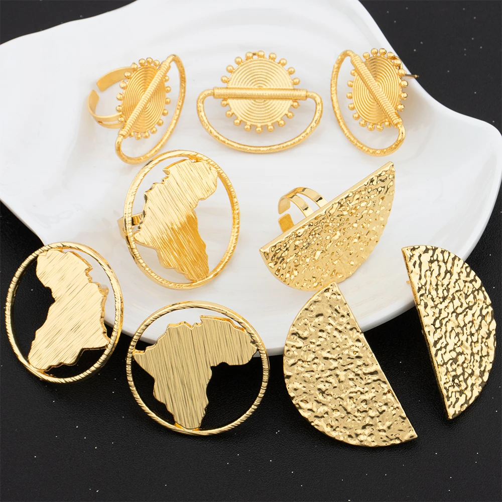 Luxury 18K Gold Plated Earrings Ring for Women Dubai Jewelry Set African Gold Color Jewellery for Party Wedding Accessories Gift