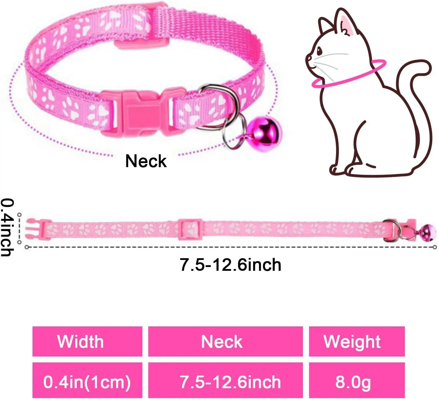 3Pcs Pet Collar Leash Set with Bell Paw Print Adjustable Nylon Collars for Small Dogs Cats Puppy Kitten Walking