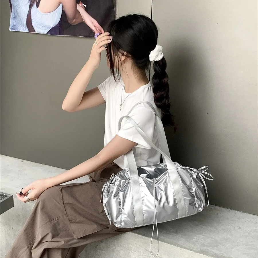 LEFTSIDE Silver Design Shoulder Bags for Women 2024 Y2K New Korean Fashion Trend Underarm Bag Lady Handbags and Purses