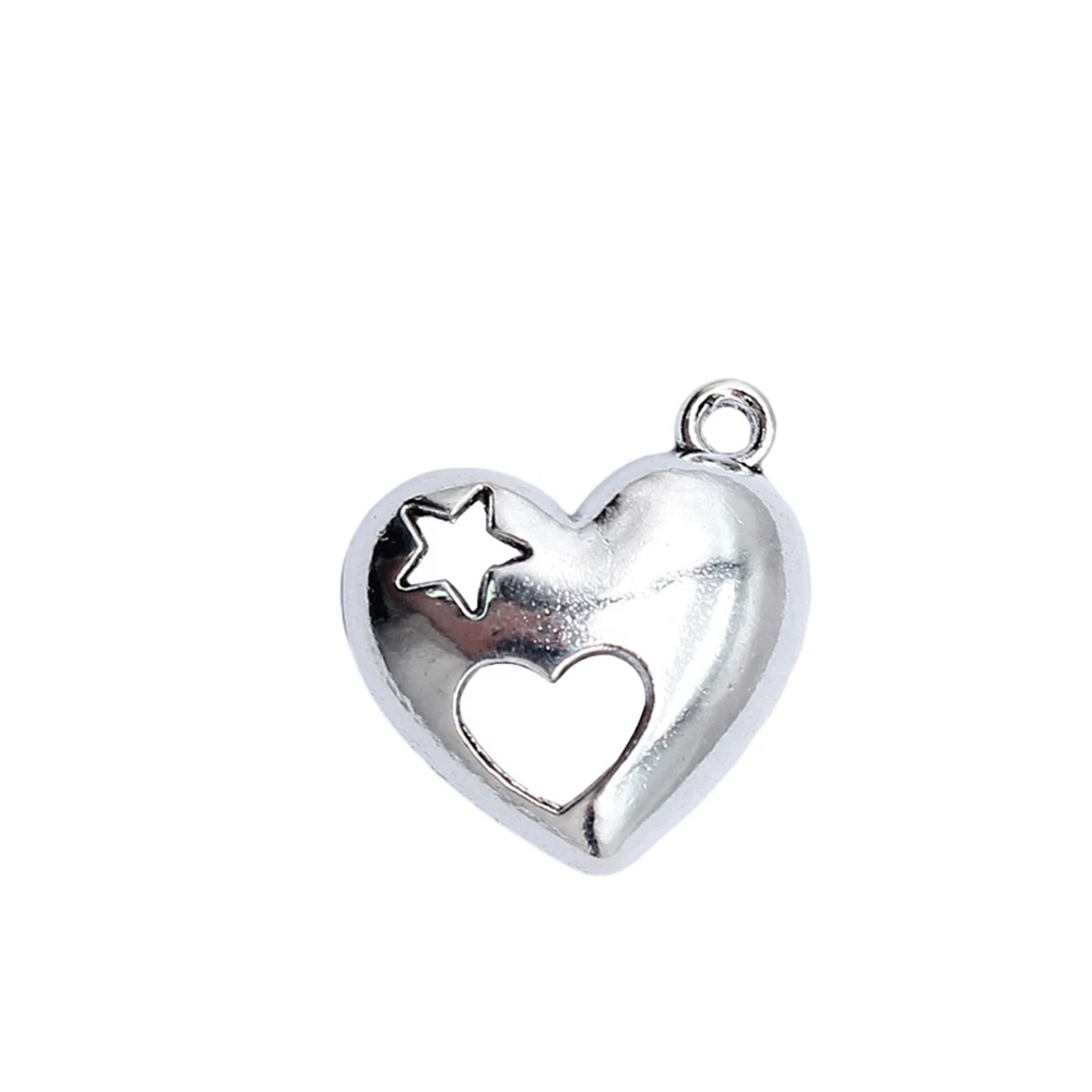 10pcs/lot 21x19mm star heart Charms For Jewelry Making Antique Silver Color 0.83x0.75inch