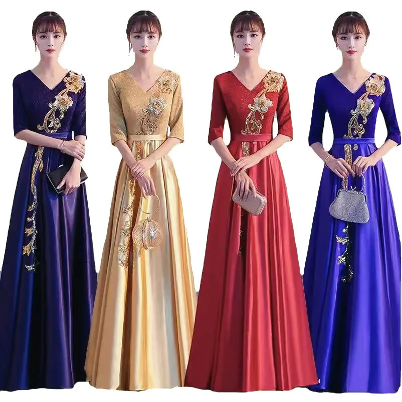 

Фестивальный костюм для хора, женский костюм в стиле ретро, элегантное восточное платье в китайском стиле, платье для национального танца, сценическая одежда