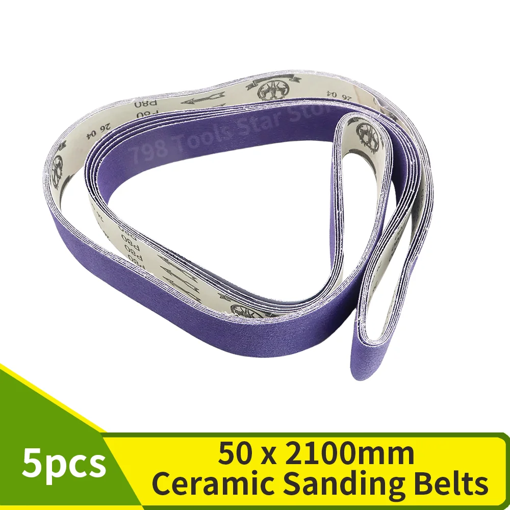

5PCS 2 x 82" Ceramic Sanding Belt 2100x50mm, P80/120/180/240/320/400 Grit, Ideal for Knife Making, Metalworking & Woodworking