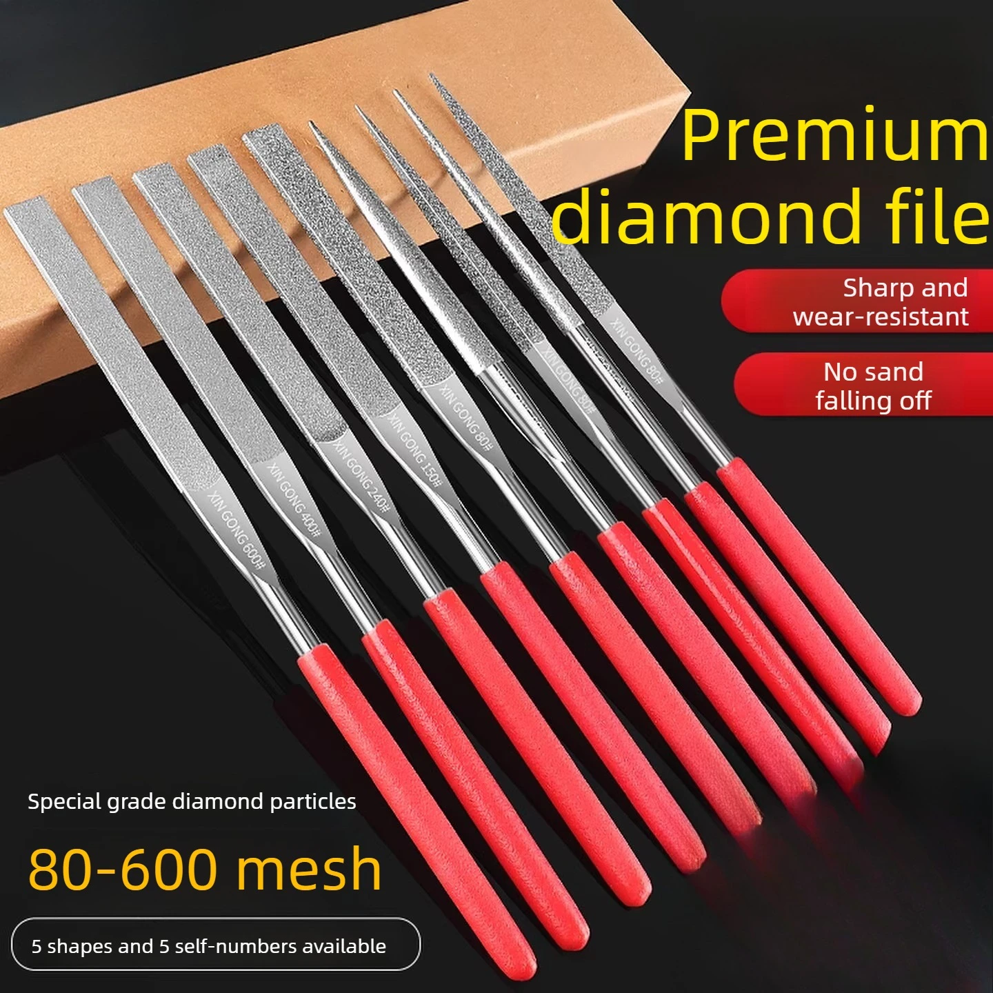

Superior Diamond File Set, 80-600 Mesh, Available in Various Shapes for Metal Grinding