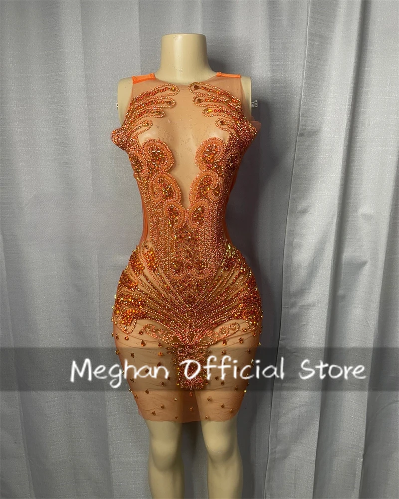 

Orange O N Short Prom Dresses Black Girl Bead Crystal Rhinestone 2025 Birthday Luxury Dress Party Gown Homecoming Customized