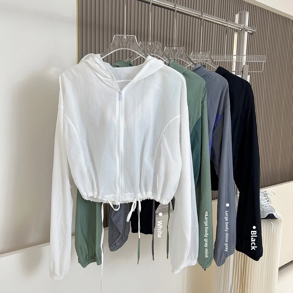 

Легкая летняя новая спортивная куртка свободного кроя с капюшоном и шнурком, тонкая повседневная верхняя одежда для женщин, для активного отдыха, с длинными рукавами