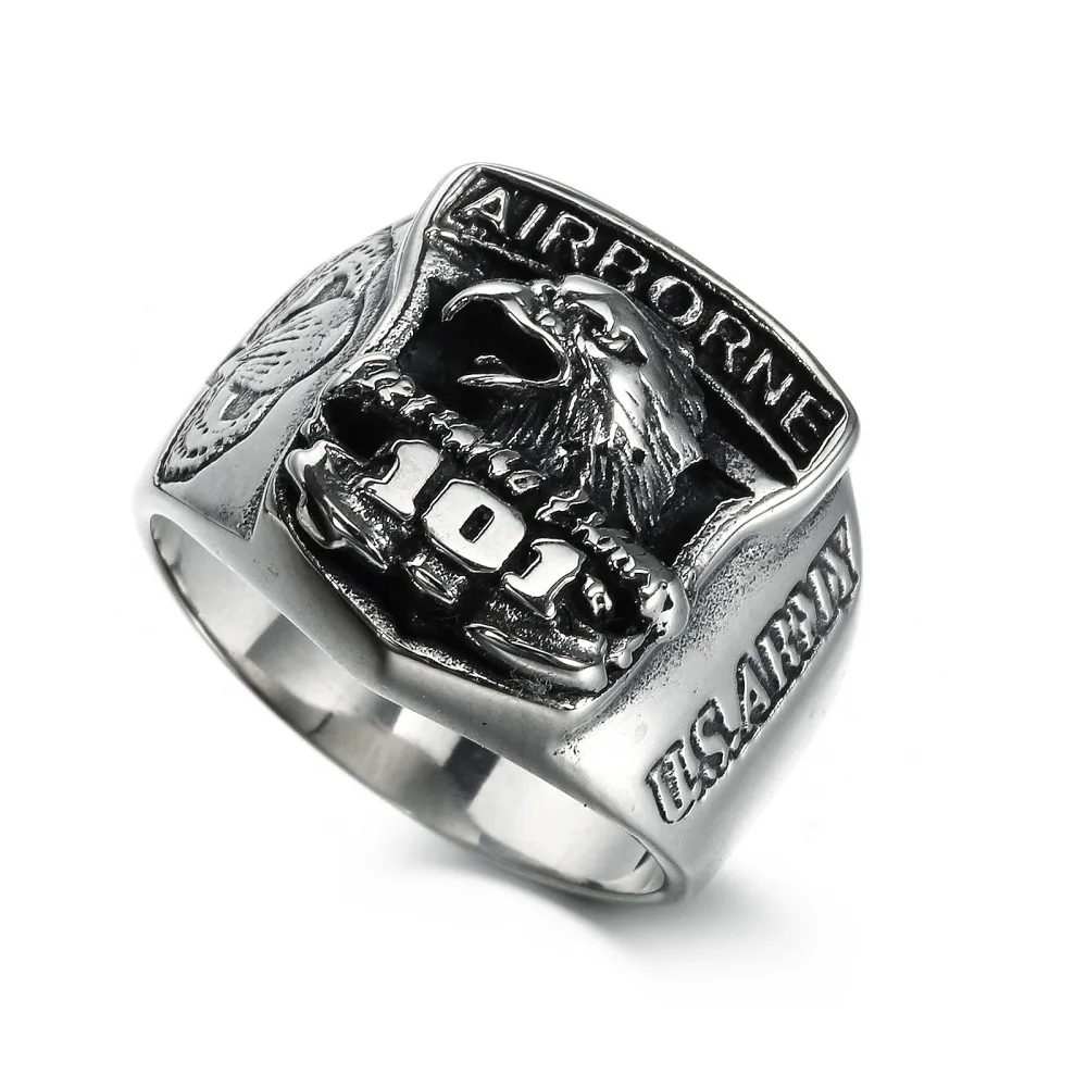 Stainless Steel Titanium US Army Air Force 101 Eagle Totem Vintage Retro Hip Hop Rings for Men Women Gift Fashion Jewelry