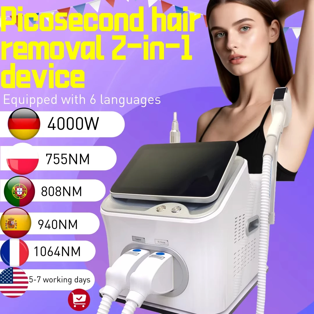 

NEW 2in1 Diode Laser Hair Tattoo Removal Machine 4000W 755nm 808nm 940nm 1064nm 4Wavelength Ice Titanium Painless Permanen