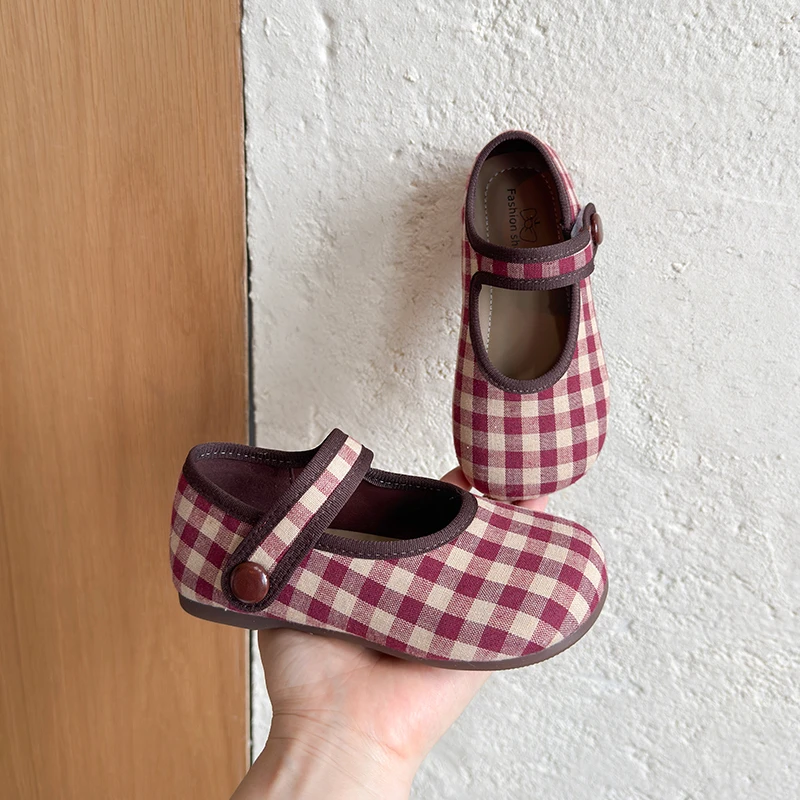 Kleinkind Mädchen Vintage Gingham Karierte Mary Jane Ballerinas, 2 Farben Marineblau Rot Einzelriemen Cottagecore Hochzeit Mädchen Freizeitschuhe – Detail 6