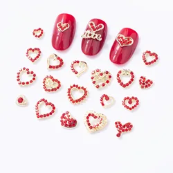 10PCS/Lot Nail Art Charms For Christmas New Year Heart Alloy Rhinestone Valentine's Day Gift Fingernail Jewelry Nail Accessories