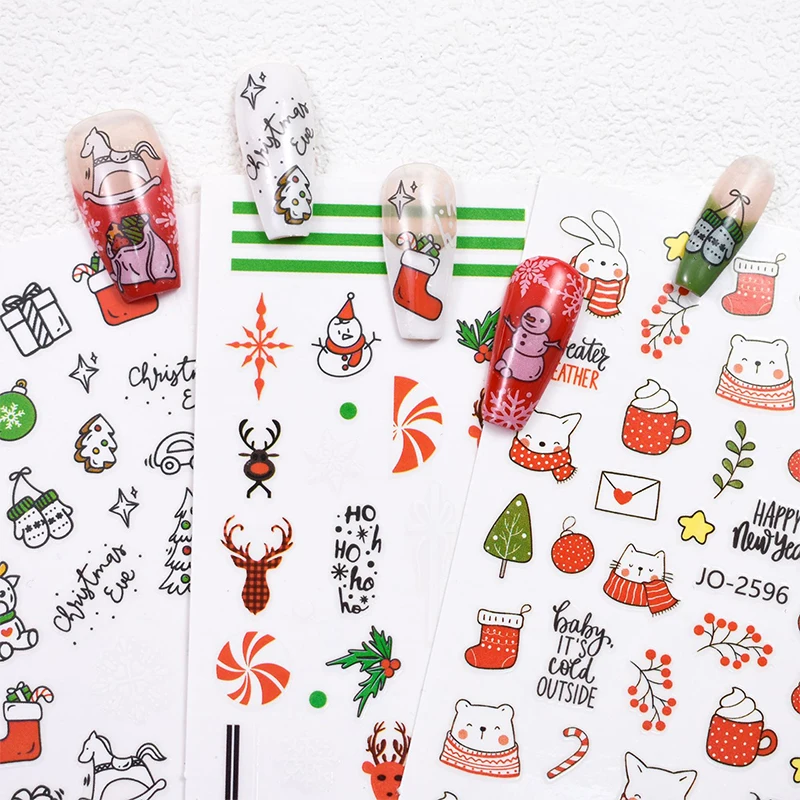 Christmas Santa Claus Elk Nail Art Stickers Snowflake New Year Cartoon Nail Decor Decals Xmas Adhesive Manicure Sliders