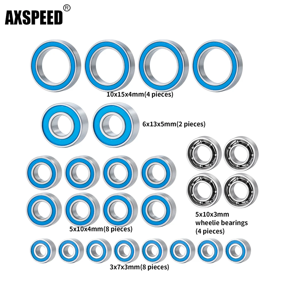 AXSPEED 5x10x4mm 6x13mm Steel Wheel Hubs Axle Sealed Bearing Kit for 1/10 Team Associated DR10 3x7mm Deep Groove Ball Bearings