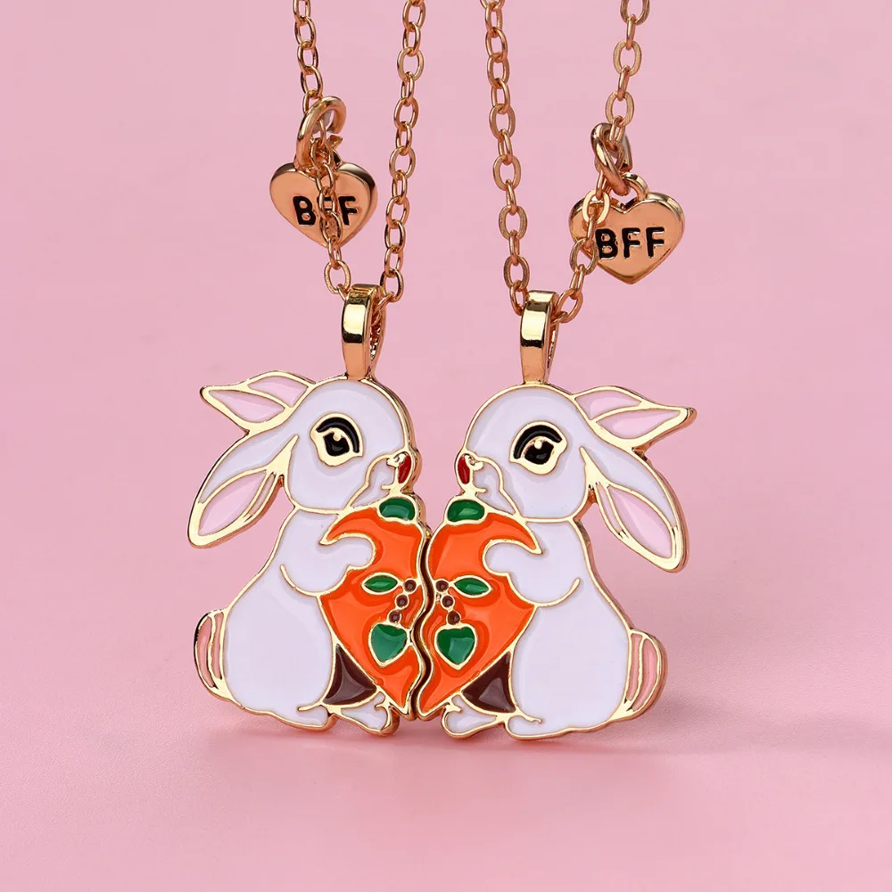 Lovecryst 2 قطعة/المجموعة لطيف الحيوان أرنب عناق الجزر خياطة أفضل صديق قلادة BFF الصداقة مجوهرات هدايا للفتيات #3