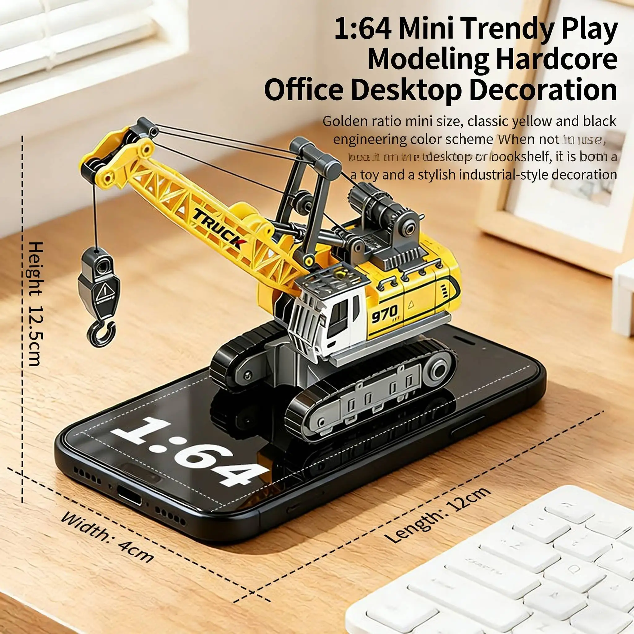 1/64 Mini Desktop RC Car Toy Remote Control Engineering Crane with Sound and Light Toys, Suitable for Boys and Children as Gifts