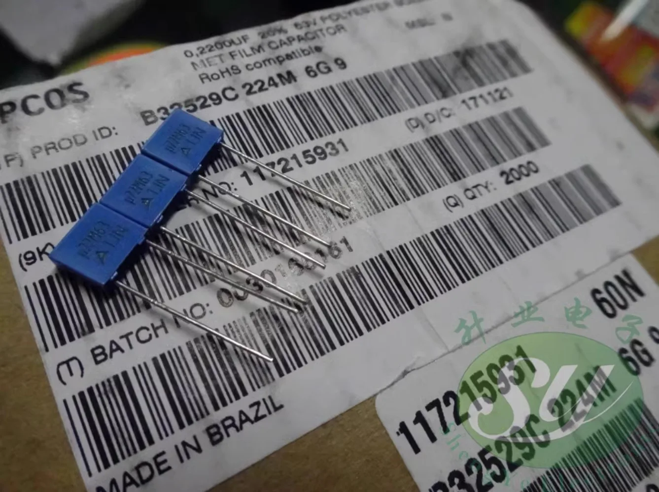 

20PCS EPCOS 0.22uf/63v 220nf u22 224 New 5MM film capacitor B32529C224M