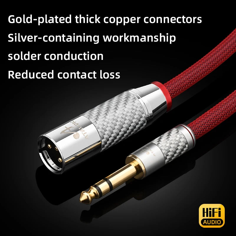 كابل صوت ATAUDIO HiFi 6.5 إلى XLR فضي نقي عالي الجودة مزدوج 6.5 مم TRS إلى 2XLR 3Pin قابس متوازن لميكروفون مكبر للصوت