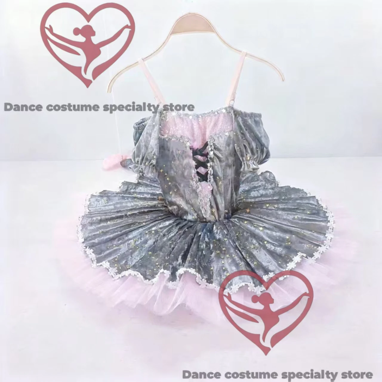 Simple Custom Gray-Pink Nutcracker Mouse Tutu Skirt - Children's Ballet Performance & Competition Costume