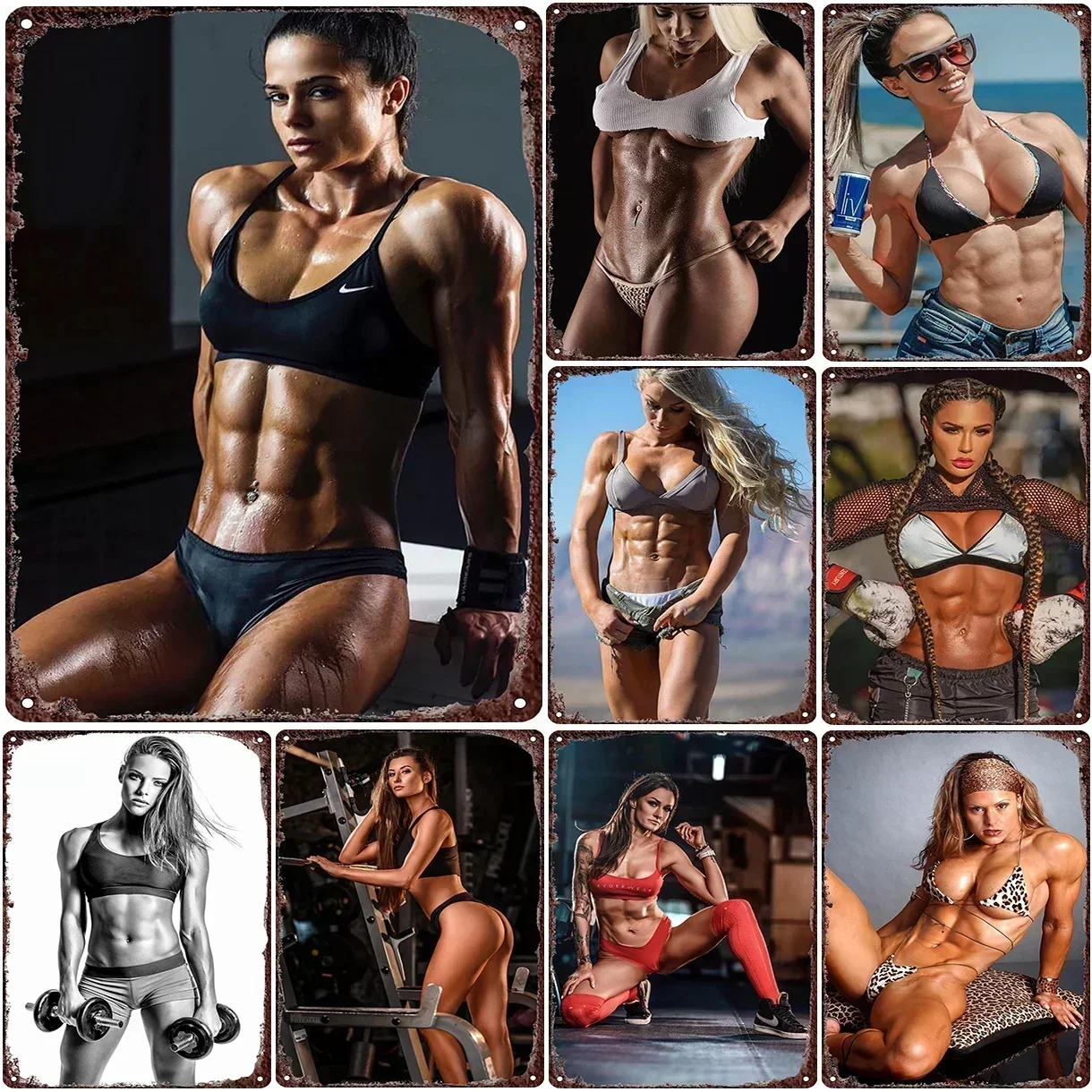 Pinup Muscle Fitness Metal Tin Signs Plaque Wall Decoration Vintage Posters Iron Painting for Man Cave Home Cafe Garden Club