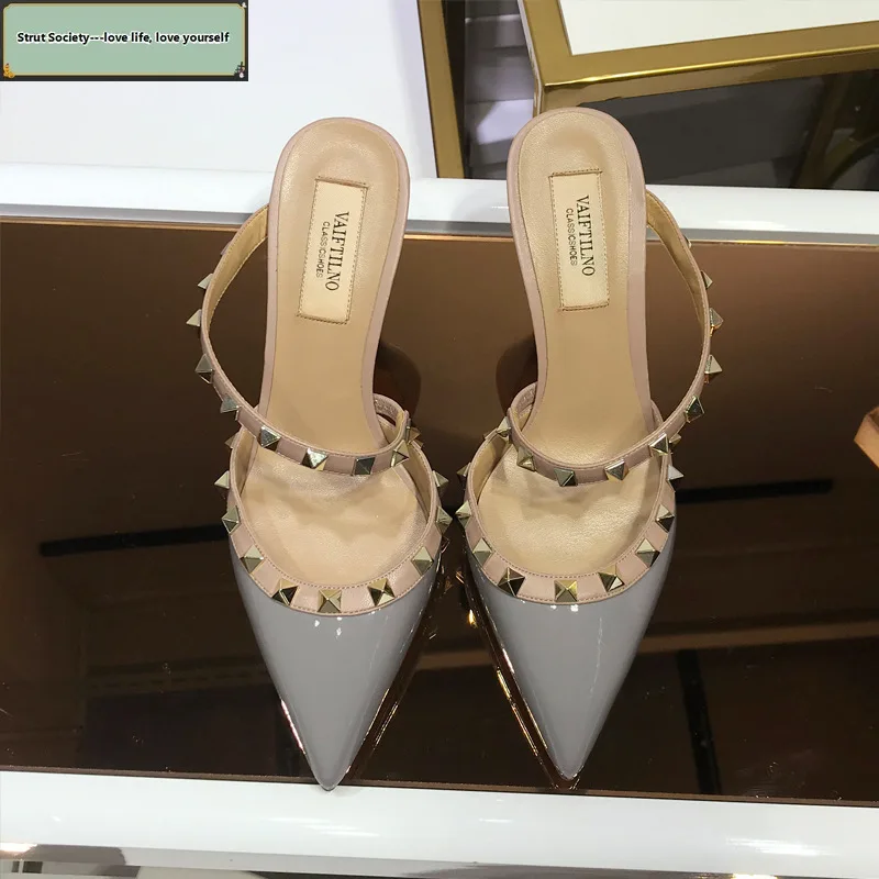 

Women's Sandals Luxury Leather Gladiator With Metal Rivets Ladies High Heels Shoes Summer Outdoor Fashion Women's Sabot Shoes