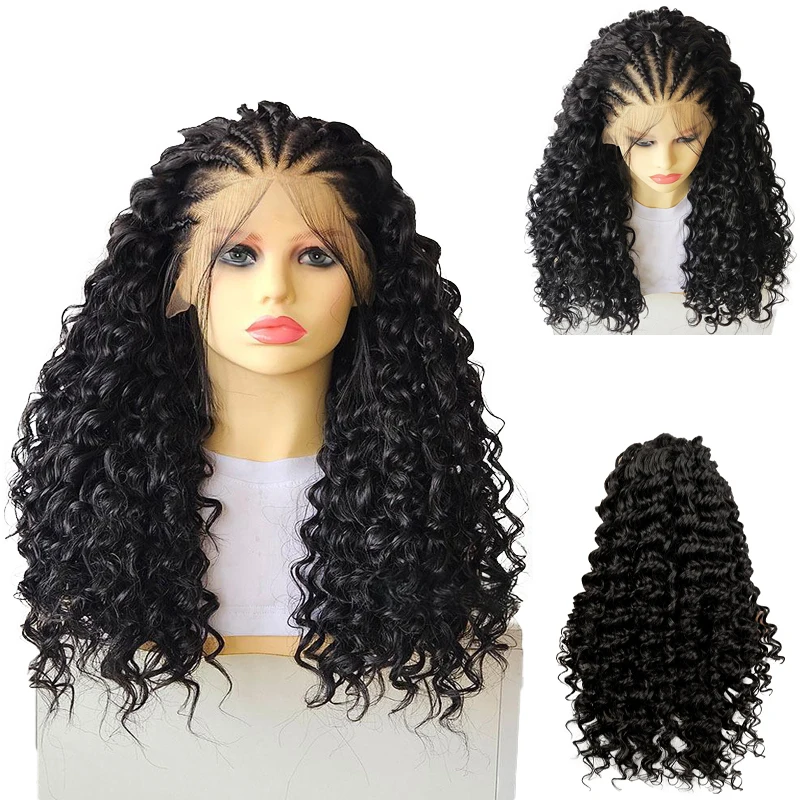 

26-Inch Black High-End Braided Curly Hair 13x4 Front Lace Synthetic Hair Is Suitable For Ladies Daily Party Halloween Woven Wigs