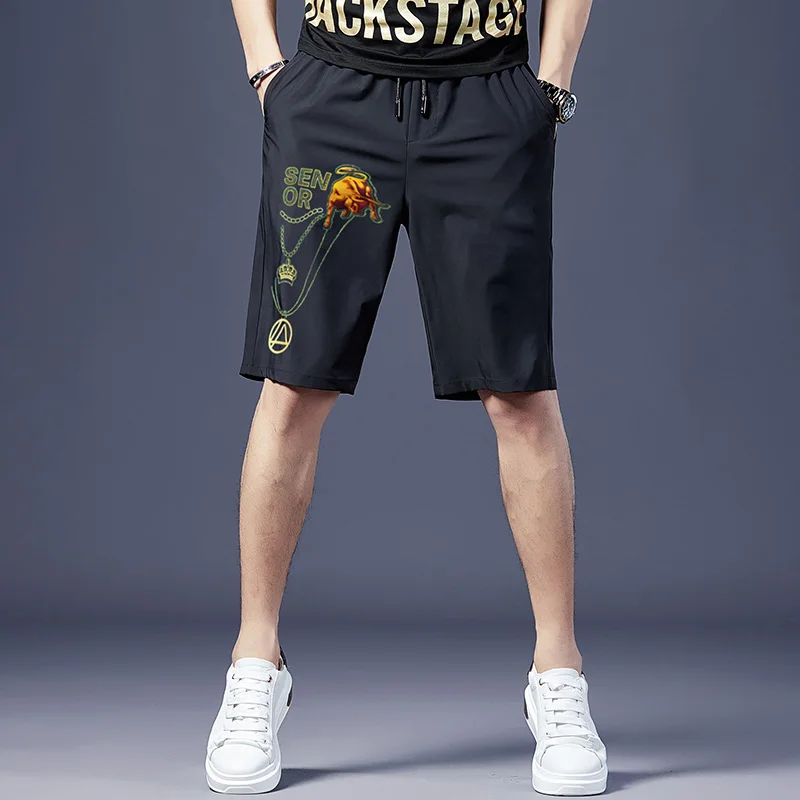 

High-End Lightweight Men's orts Summer Thin Casual Pants Trendy Straight Leg Qui Dry Five-Quarter Length Mid-Pants