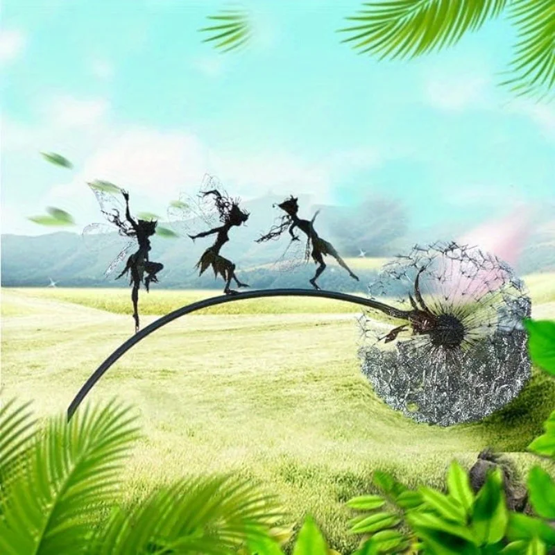 Wunderliche Blumen fee Gartens tatue-Kunst skulptur aus Edelstahl mit zarter Tanz pose-Innenhof, Rasen und ter