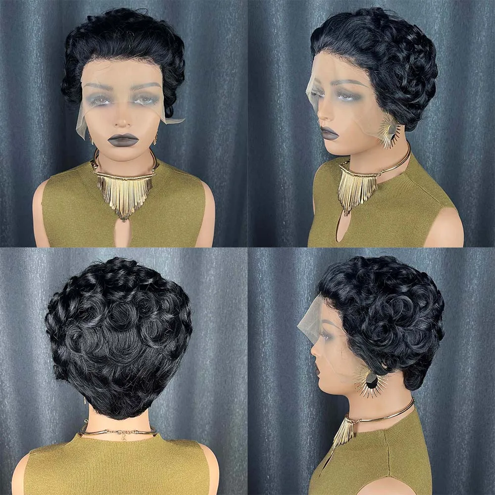 قصيرة عابث قطع شعر مستعار 13 × 1 الدانتيل الجبهة باروكة من شعر طبيعي تجعيد الشعر فضفاض للنساء السود البرازيلي شعر ريمي شعر بشري مجعد شعر مستعار غلويليس