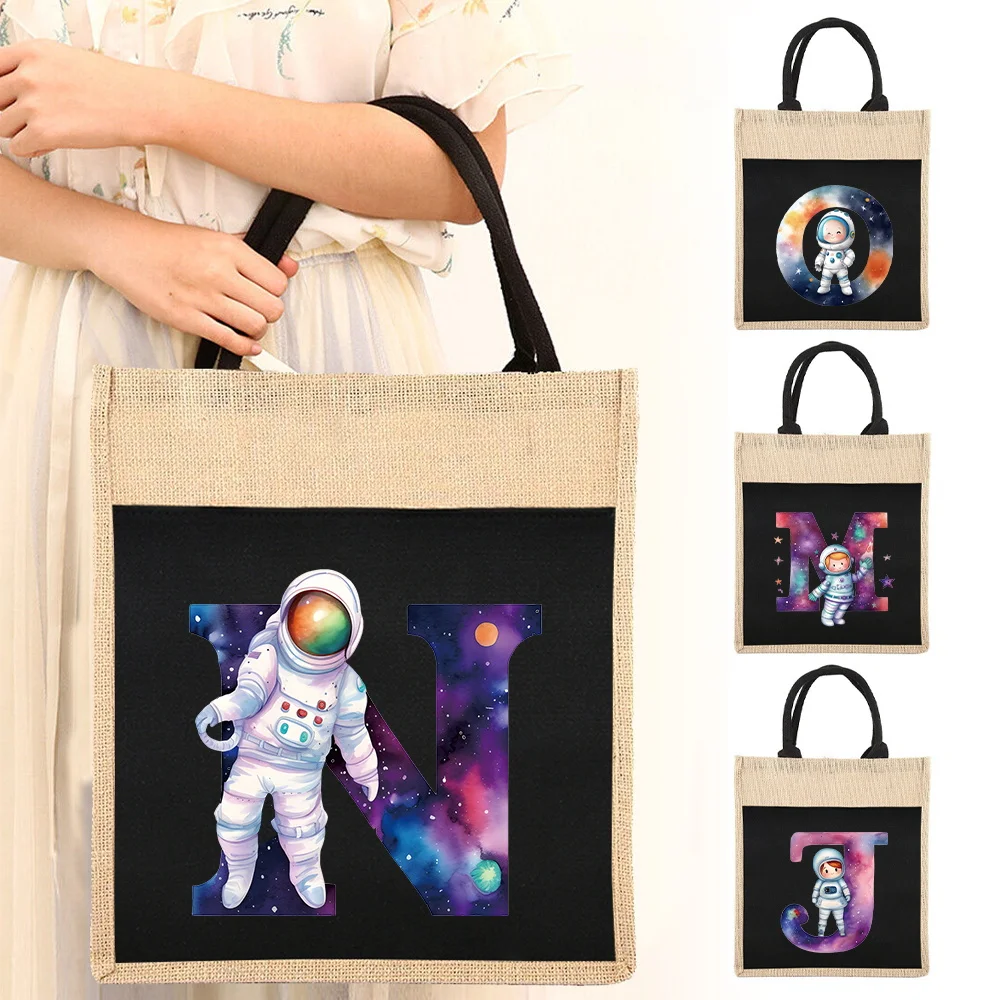 

Supermarket Bags Large Capacity Shopping Bag Ladies Tote Linen Tote Bag Reusable Astronaut Series Supermarket Grocery Storage