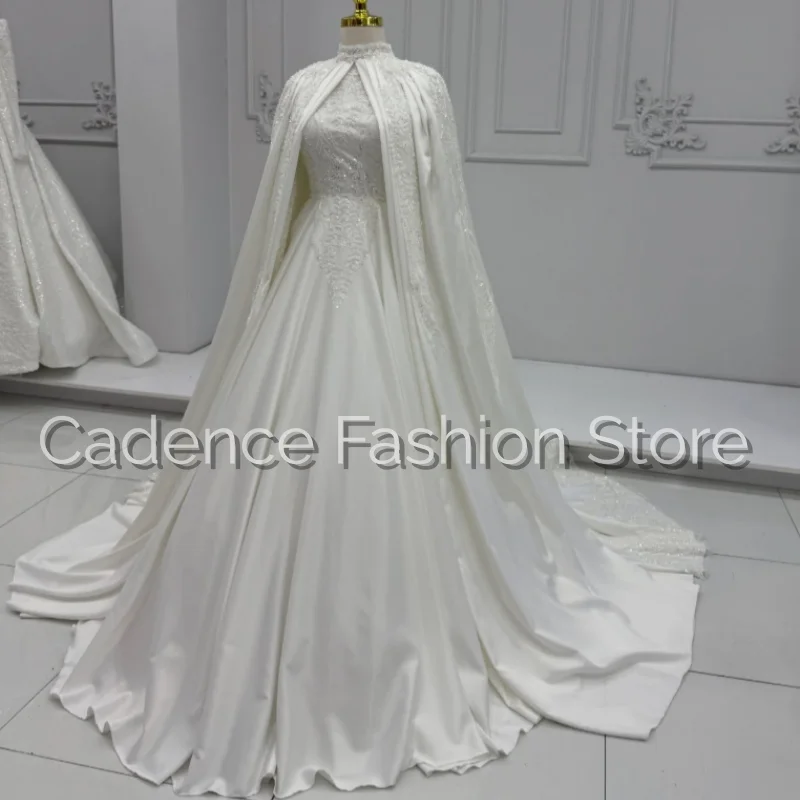 Robes de mariée élégantes musulmanes personnalisées col haut dentelle traînant dubaï robes de mariée pour femmes с iyoдебное pлаalı