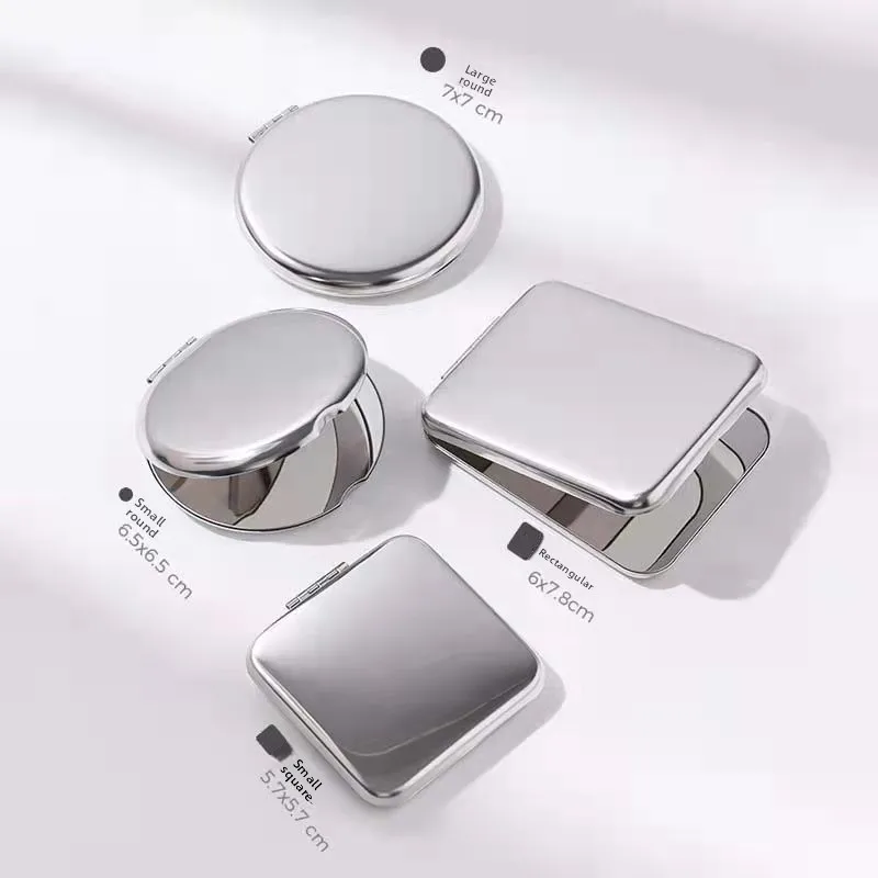 개인화 된 휴대용 여성 스테인레스 스틸 메이크업 거울 핸드 포켓 접힌 측면 화장품 메이크업 거울 작은 다양한 모양