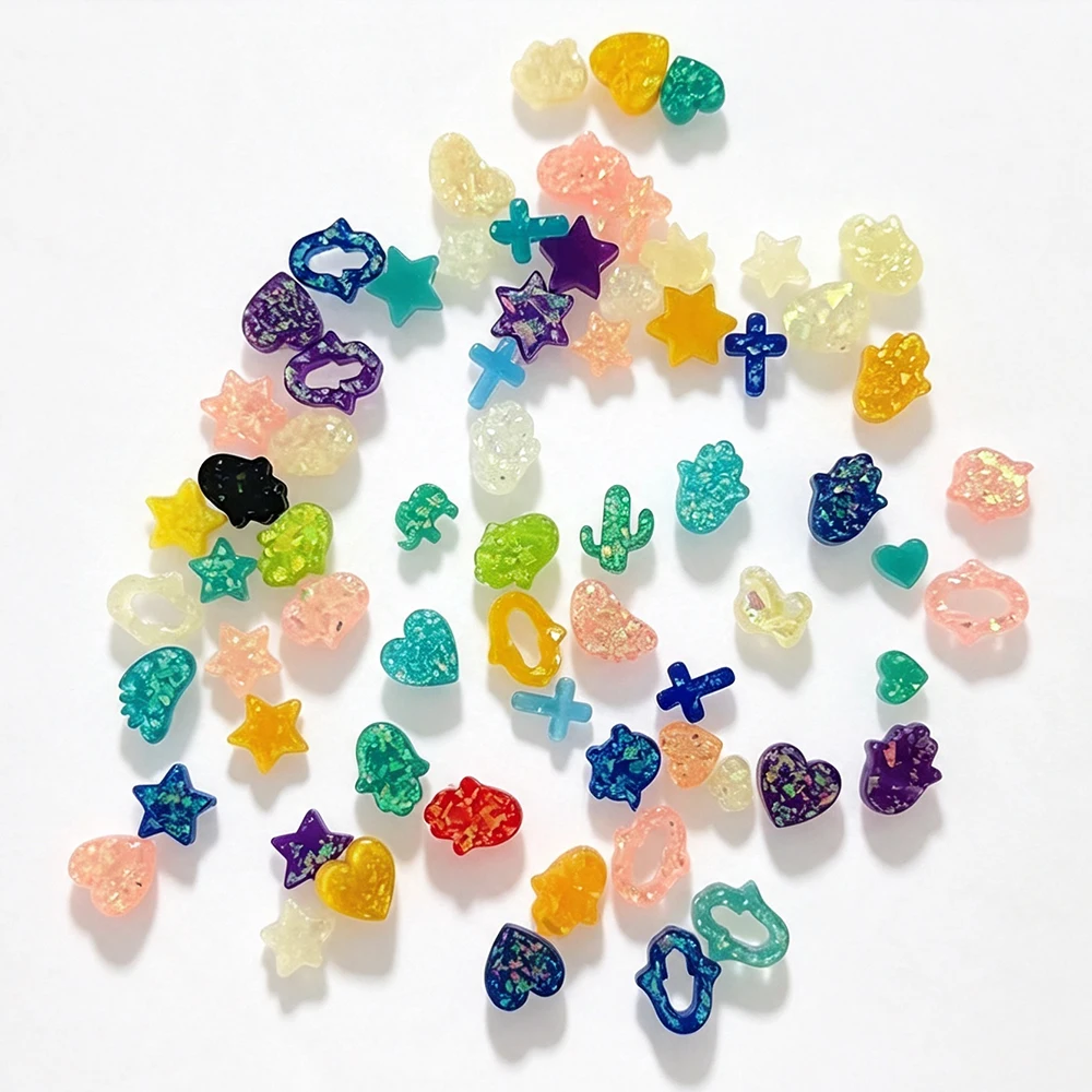 Fnixtar 100pcs Synthetic Opal Beads Fatima Heart Star Hexagram Charms For DIY Necklace Jewelry Making Supplies Wholesale
