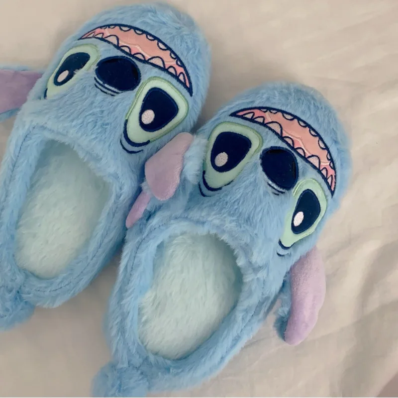 Disney Stitch Cute cartoon home indoor non-slip floor cotton slippers winter warm plush slippers couple slippers